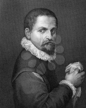 Francesco de' Rossi (Il Salviati) (1510-1563) on copper engraving from 1841. Italian painter. Engraved by A.Gabi from a drawing by E.Lapidis after a self portrait by Salviati.