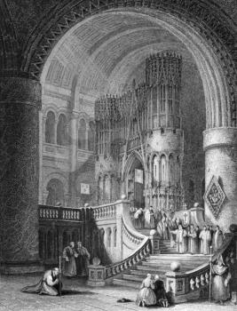 Monks returning from high mass on engraving from 1850. Engraved from a drawing by D.Roberts and published by the London printing and publishing company limited.