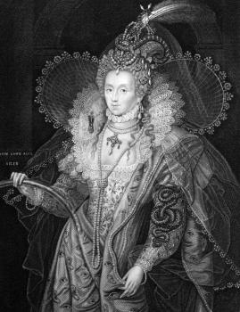 Elizabeth I of England (1533-1603) on engraving from 1829. Queen of England and Queen of Ireland during 1558-1603. Engraved by W.T.Fry and published in ''Portraits of Illustrious Personages of Great B