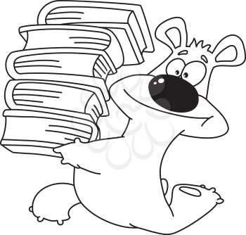 illustration of a bear and books outlined