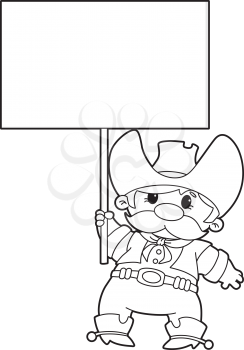 illustration of a cowboy with blank sign outlined