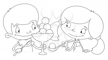 illustration of a girl and boy with ice cream outlined
