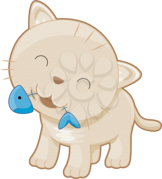 Royalty Free Clipart Image of a Cat With a Fish Bone in Its Mouth