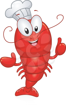 Royalty Free Clipart Image of a Lobster in a Chef Hat