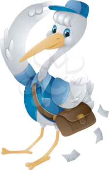 Royalty Free Clipart Image of a Stork Mailman
