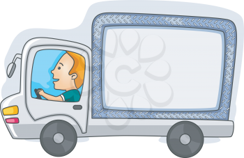 Royalty Free Clipart Image of a Man Driving a Van