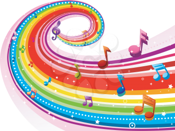 Royalty Free Clipart Image of a Rainbow With Musical Notes
