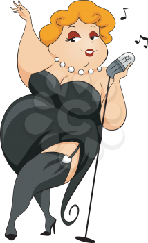 Royalty Free Clipart Image of a Plump Woman Singing