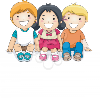 Royalty Free Clipart Image of a Children on a Blank Board