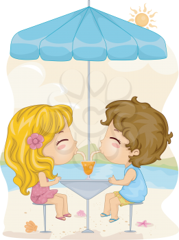 Royalty Free Clipart Image of a Boy and Girl Sharing a Drink
