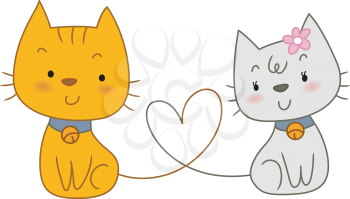 Royalty Free Clipart Image of Two Cats With Their Tails Forming a Heart