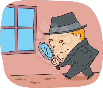 Royalty Free Clipart Image of a Man With a Magnifying Glass