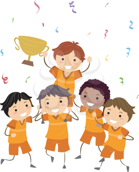 Illustration of Kids Showing Their Trophy