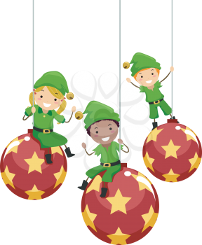 Illustration of Kids Dressed as Christmas Elves