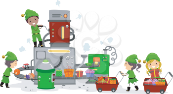 Illustration of Kids Working in a Gift Factory