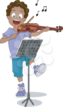 Illustration of a Kid Playing the Violin