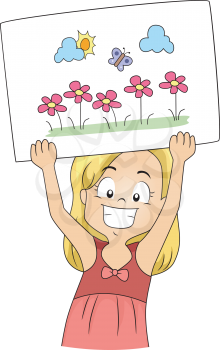Illustration of a Kid Showing Her Drawing