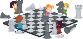 Illustration of Kids Playing Chess