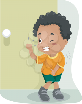 Illustration of a Kid Holding His Pee