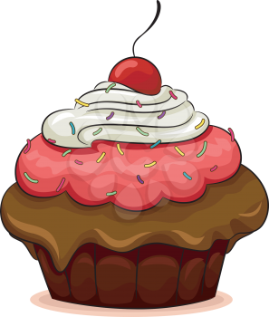 Illustration of a Cupcake with a Cherry on Top