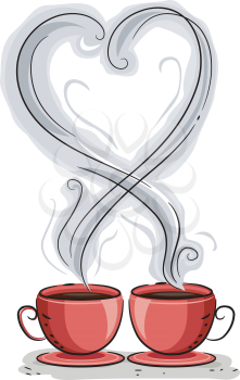 Illustration of Coffee Steam Forming the Shape of a Heart