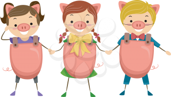 Illustration of Children Celebrating National Pig Day