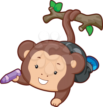 Royalty Free Clipart Image of a Monkey With a Crayon