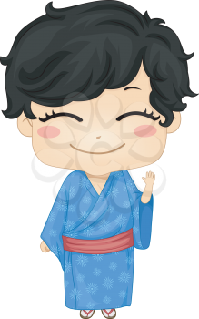 Royalty Free Clipart Image of a Japanese Boy in Traditional Costume