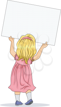 Back View Illustration of Little Kid Girl carrying a Blank Board