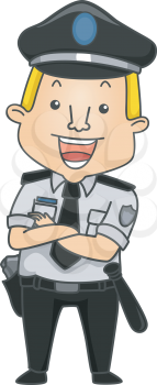 Illustration of a Man Wearing a Security Guard Uniform Smiling Happily