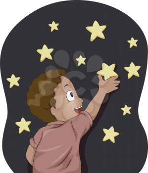 Illustration of Kid Boy sticking Glow-in-the-Dark Stars