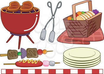 Illustration of Ready to Print Barbecue-Related Elements