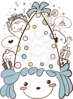 Doodle Illustration of a Monster Wearing a Party Hat and Surrounded by Other Monsters Ready to Party