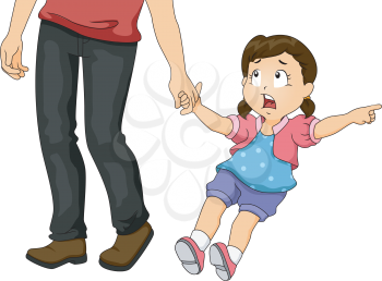 Illustration of a Little Girl Pulling Her Father's Hand While Pointing at Something