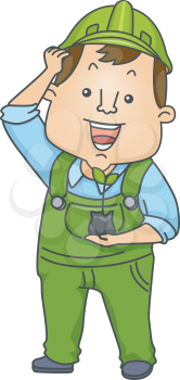 Illustration of a Man Wearing Green Overalls Holding a Sapling