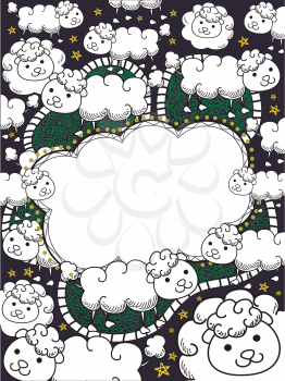 Frame Illustration Featuring a Flock of Sheep for Counting