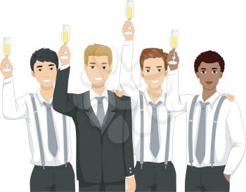 Illustration Featuring Groomsmen Raising a Toast