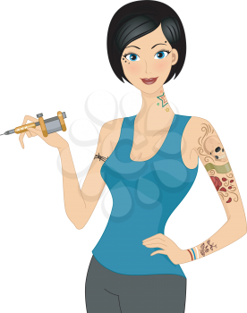 Illustration of a Female Tattoo Artist Holding a Tattoo Machine