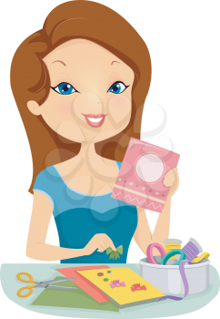 Illustration of a Pretty Woman Making Personalized Cards