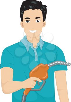 Illustration of a Man Holding a Gasoline Pump Handle