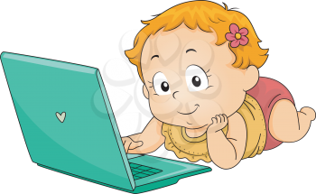Illustration Featuring a Baby Girl Using a Laptop