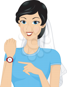Illustration Featuring a Bride Pointing to Her Wristwatch