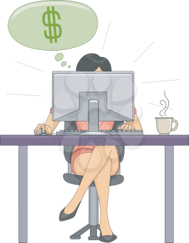 Illustration Featuring a Woman Earning Dollars From Her Online Job