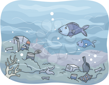 Illustration Featuring Trash That Has Accumulated Under the Sea