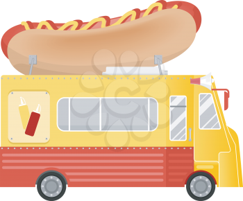 Illustration of a Food Truck With a Giant Hot Dog Installation on the Roof