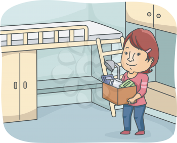 Illustration of a Woman Moving in to Her New Dorm Room