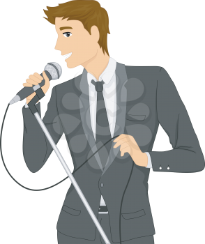 Illustration of a Man in a Suit Singing Using a Microphone