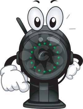 Mascot Illustration of a Surveillance Camera Pointing His Finger Towards the Screen