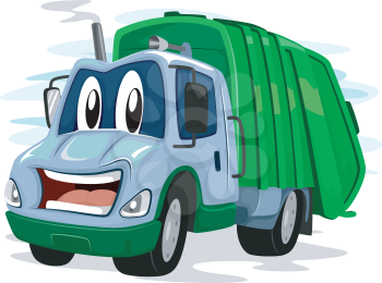 Mascot Illustration of a Garbage Truck Flashing an Awkward Smile