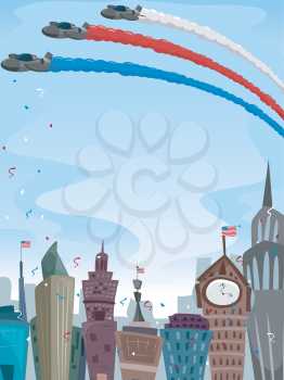 Illustration of a Festive City Celebration Highlighted by an Aviation Show
